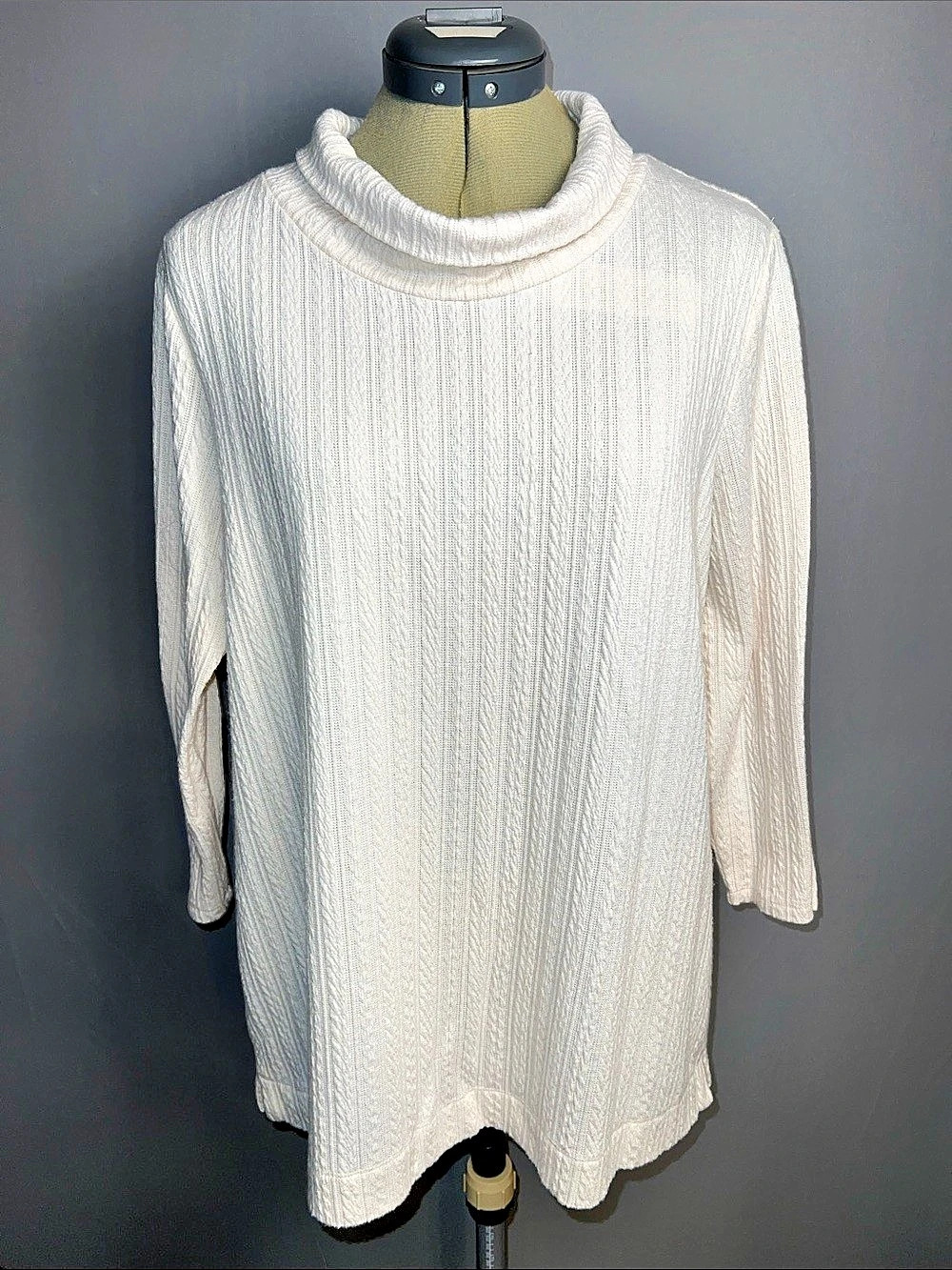Jones New York Women's 1X Cream Cowl Neck Textured Knit Sweater